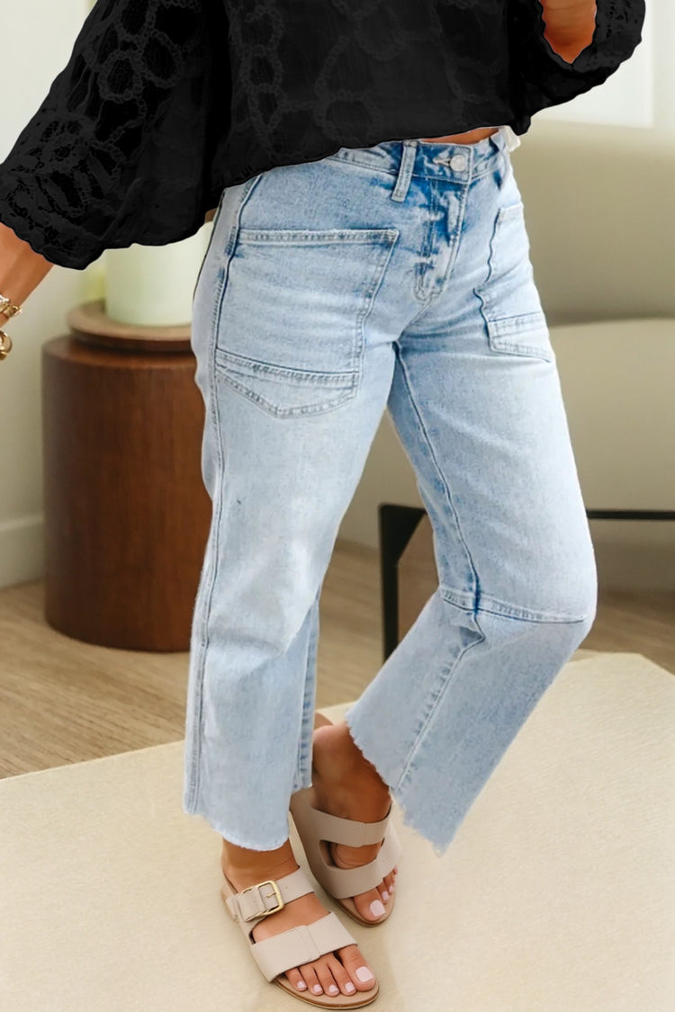 Frayed Cropped Light Wash Denim Jeans
