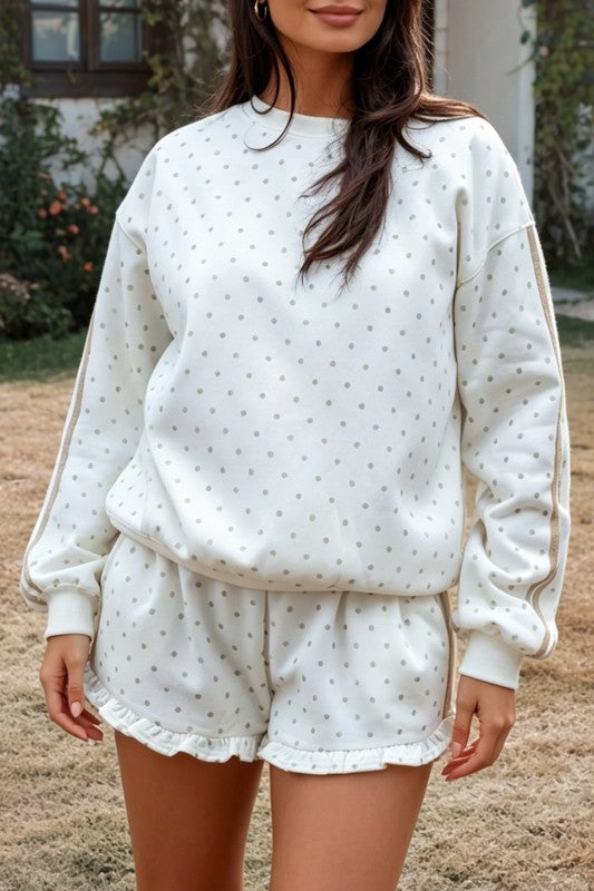 Polka Dotted Ruffle Sweatshirt & Short Set