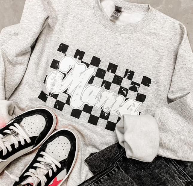 White Checkered Mama Sweatshirt