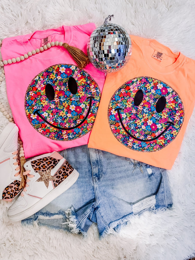 Floral Smile Comfort Colors Graphic Tee