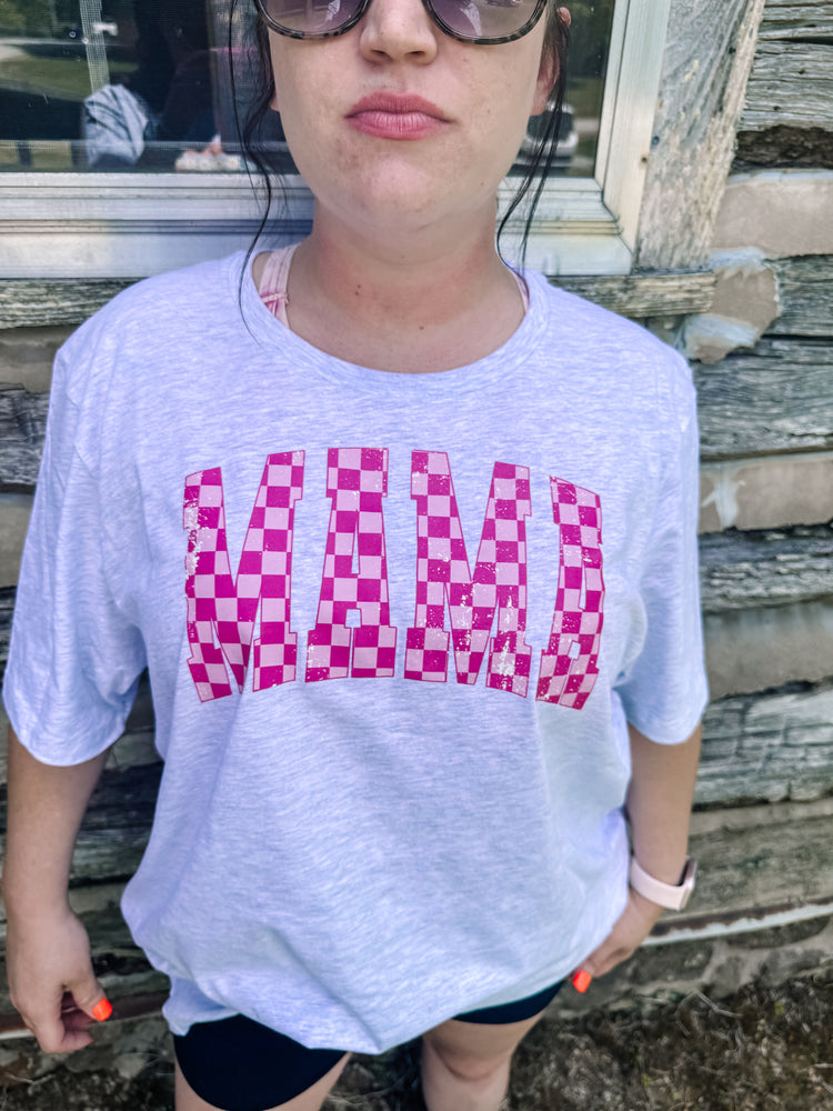 Pink Checkered Mama Bella Canvas Graphic Tee