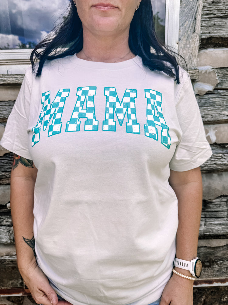 Teal Checkered Mama Bella Canvas Graphic Tee