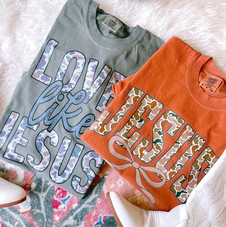 Orange Camo Jesus Comfort Colors Graphic Tee