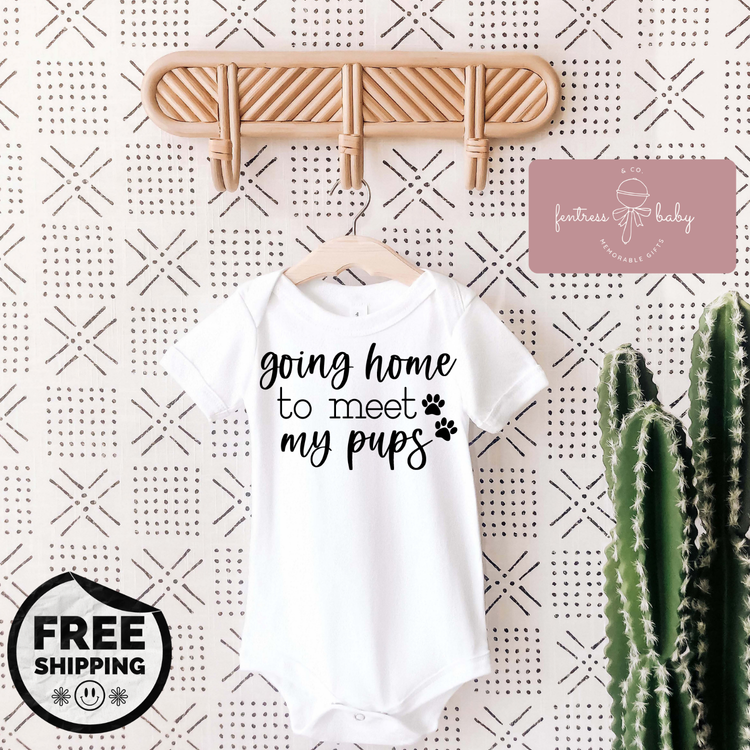 Going Home To Meet My Pups Pregnancy Announcement Onesie