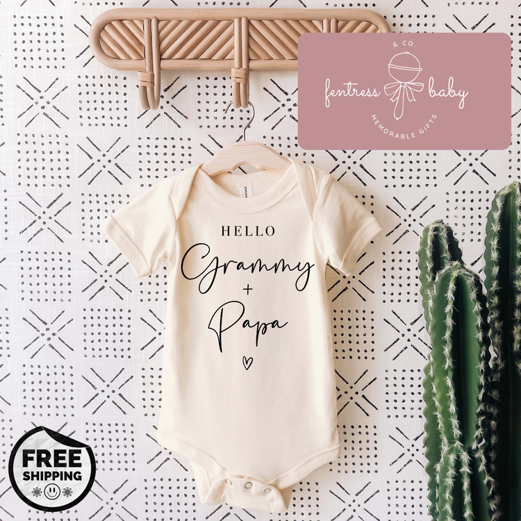 Hello Grammy + Papa Pregnancy Announcement Onesie