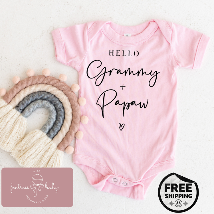 Hello Grammy + Papaw Pregnancy Announcement Onesie