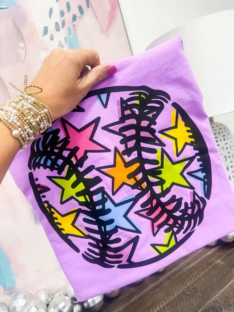 Neon Purple Trendy Baseball Stars Comfort Colors Graphic Tee