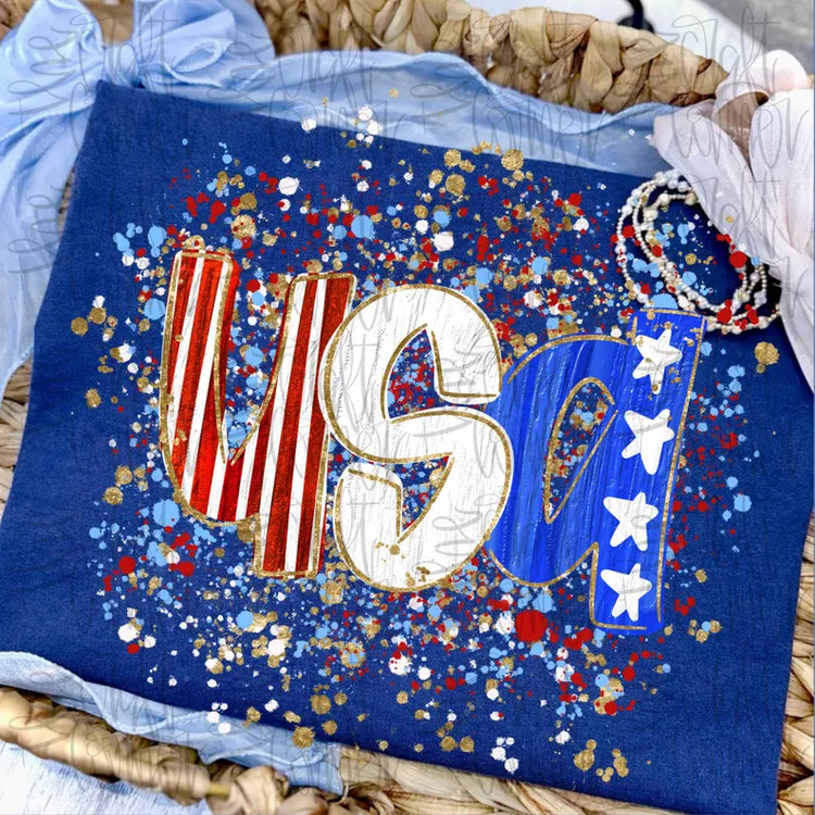 USA Splatter Doodle 4th of July Comfort Colors Graphic Tee