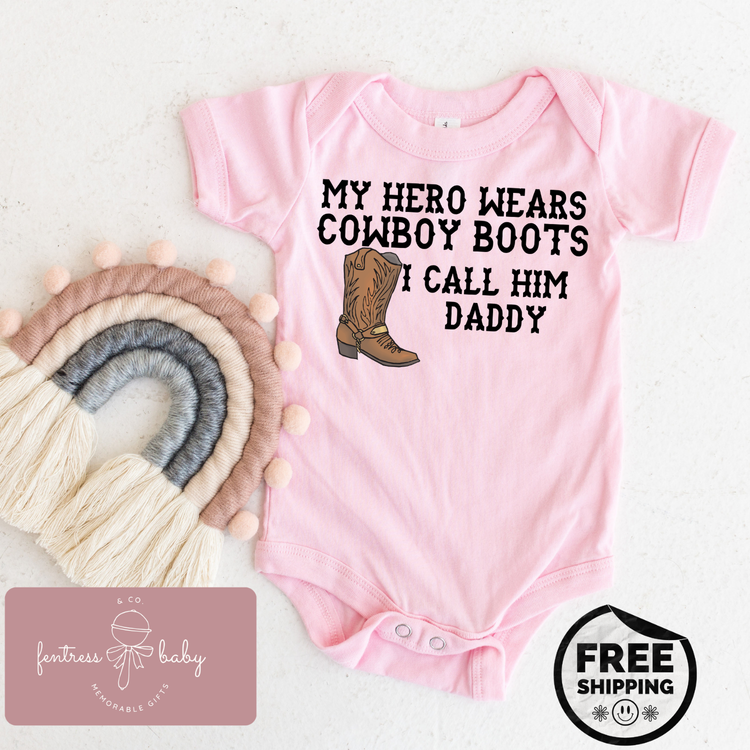 My Hero Wears Cowboy Boots Pregnancy Announcement Onesie