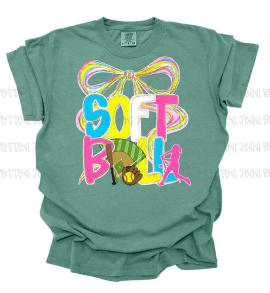 Preppy Softball Doodle Coquette Comfort Colors Graphic Tee