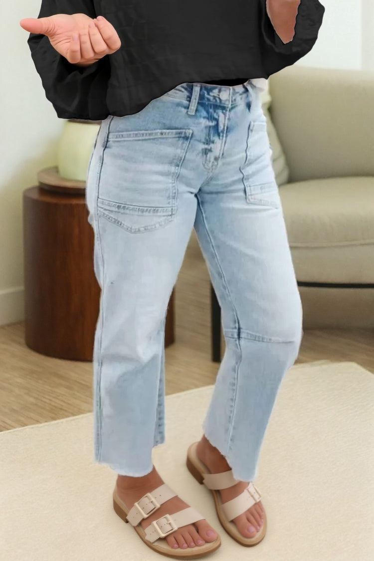 Frayed Cropped Light Wash Denim Jeans