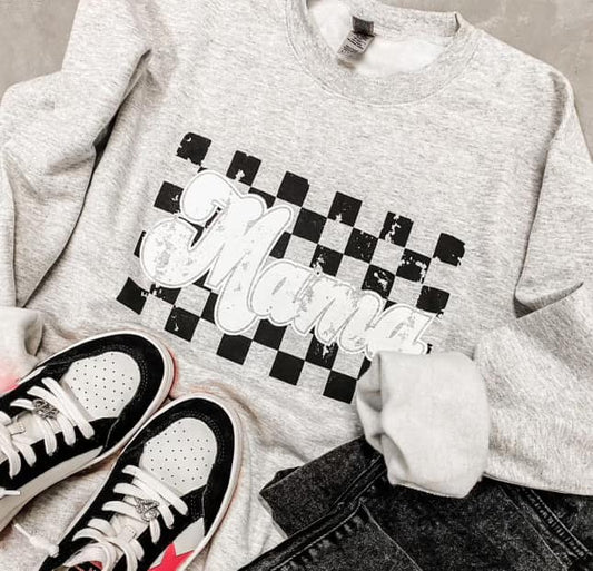 White Checkered Mama Sweatshirt