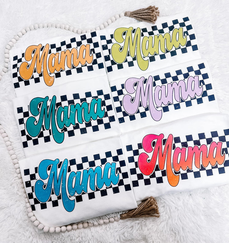 Checkered Retro Mama Comfort Colors Graphic Tee