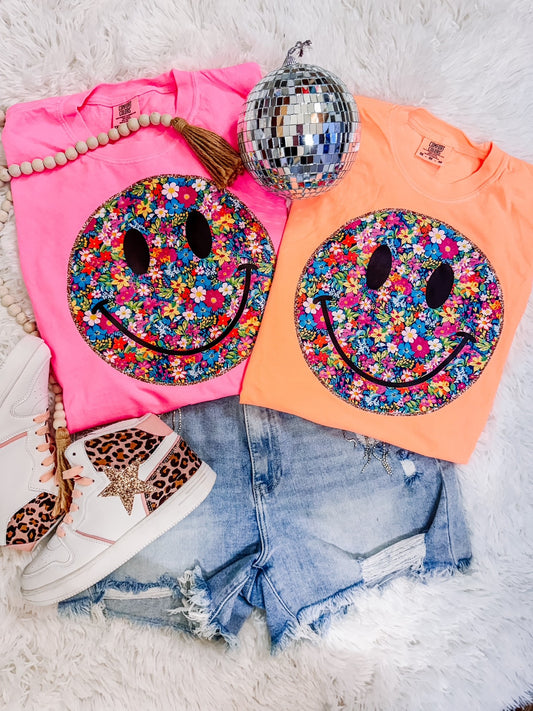 Floral Smile Comfort Colors Graphic Tee