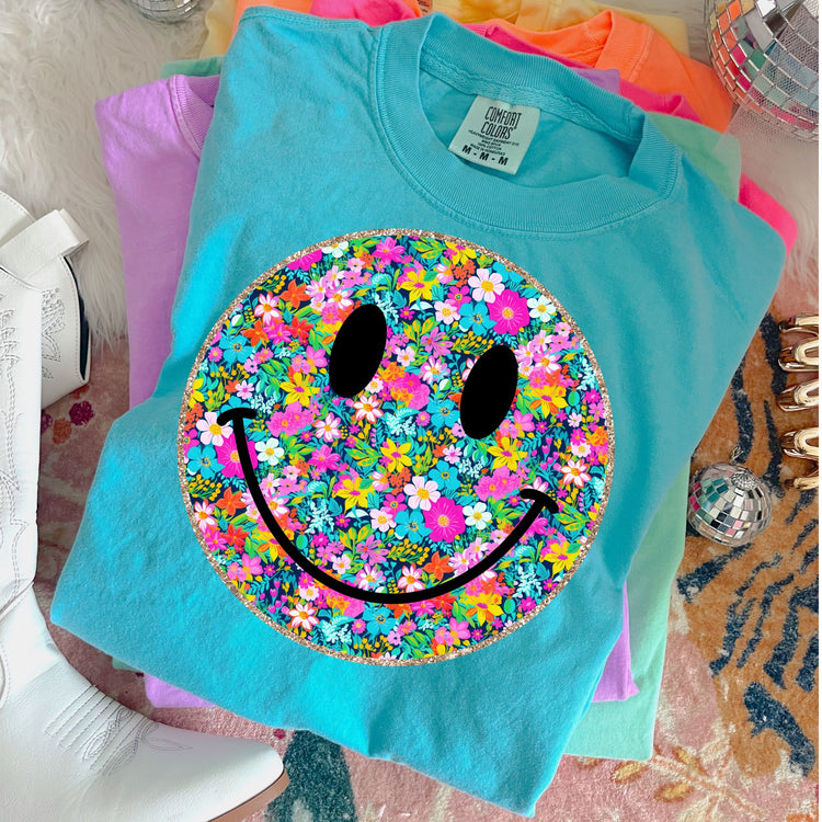 Floral Smile Comfort Colors Graphic Tee