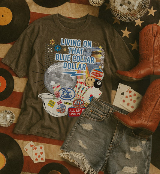 Living That Blue Collar Life Comfort Colors Graphic Tee