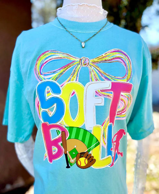 Preppy Softball Doodle Coquette Comfort Colors Graphic Tee