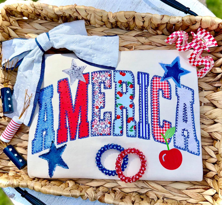 America Lace Floral Striped 4th of July Comfort Colors Graphic Tee