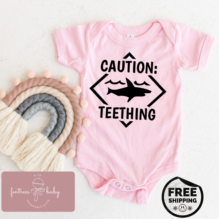 Caution: Teething Pregnancy Announcement Onesie