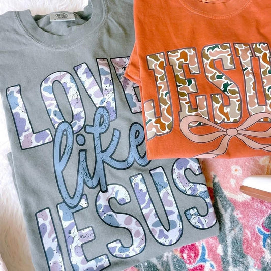 Orange Camo Jesus Comfort Colors Graphic Tee