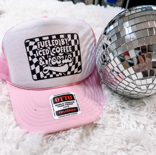 Fueled By Iced Coffee & Jesus DTF Printed Hat