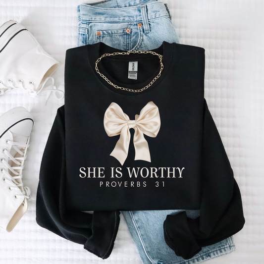 She is Worthy Trendy Coquette Faith Sweatshirt