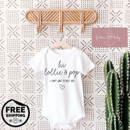Hi Lollie & Pop I Can't Wait To Meet You Pregnancy Announcement Onesie