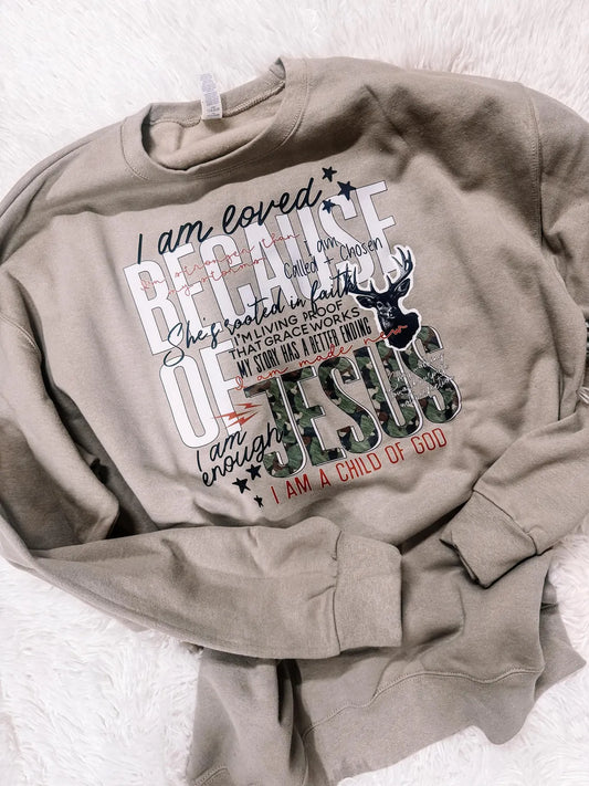 I am Loved Because of Him Faith Sweatshirt