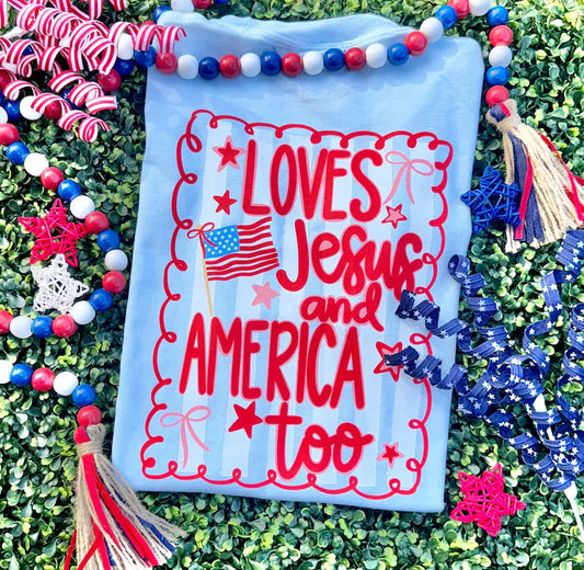 She Loves Jesus & America Too 4th of July Comfort Colors Graphic Tee