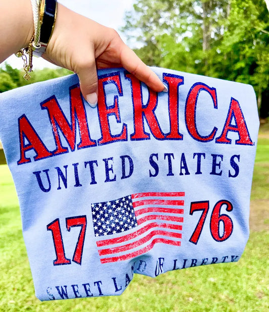 America Sweet Land of Liberty 4th of July Comfort Colors Graphic Tee