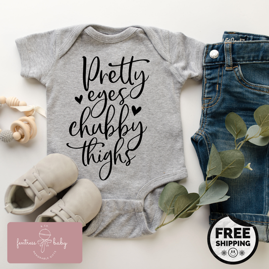 Pretty Eyes Chubby Thighs Pregnancy Announcement Onesie