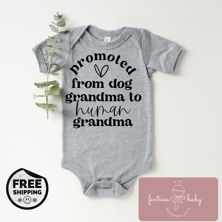 Promoted From Dog Grandma To Human Grandma Pregnancy Announcement Onesie