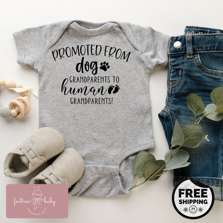 Promoted From Dog Grandparents To Human Grandparents Pregnancy Announcement Onesie
