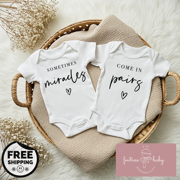 Sometimes Miracles Come In Pairs Pregnancy Announcement Onesie